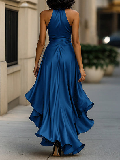 Satin Halter Wrap Maxi Dress