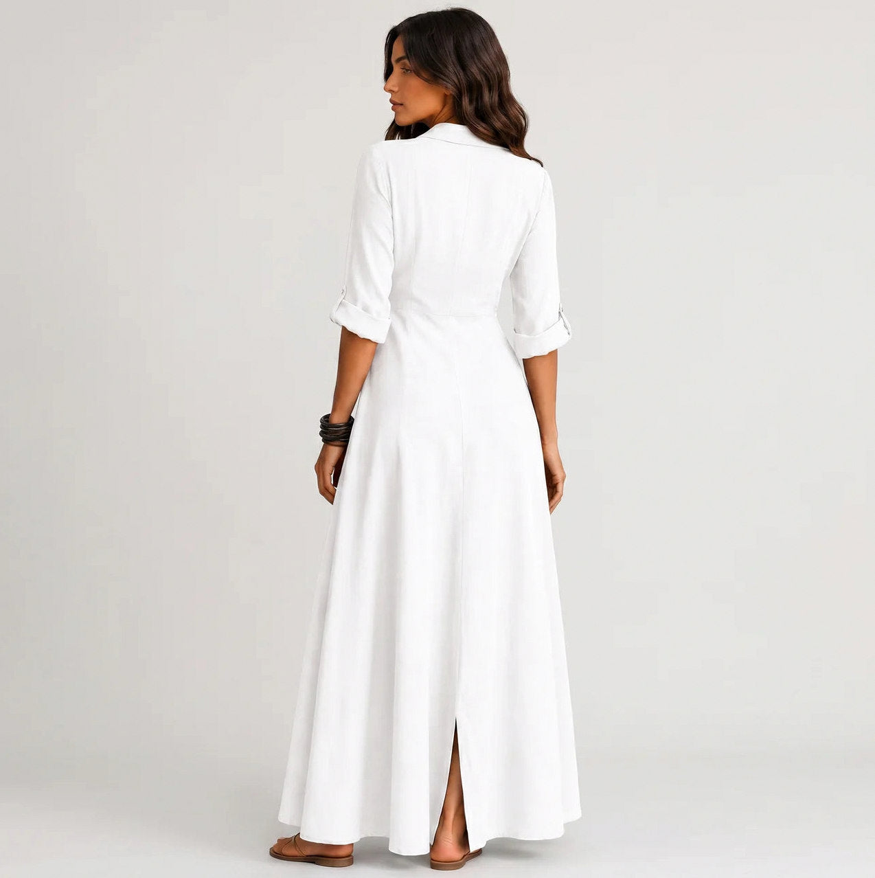 Relaxed Button Front Maxi Shirt Dress