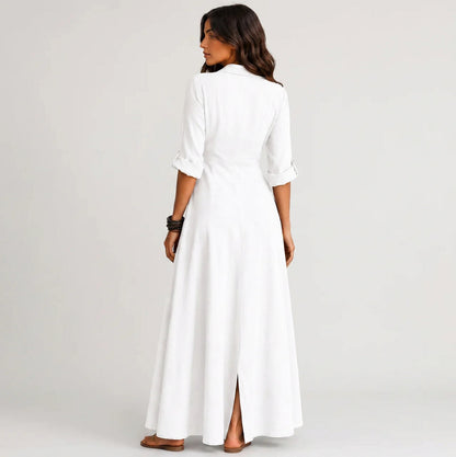 Relaxed Button Front Maxi Shirt Dress
