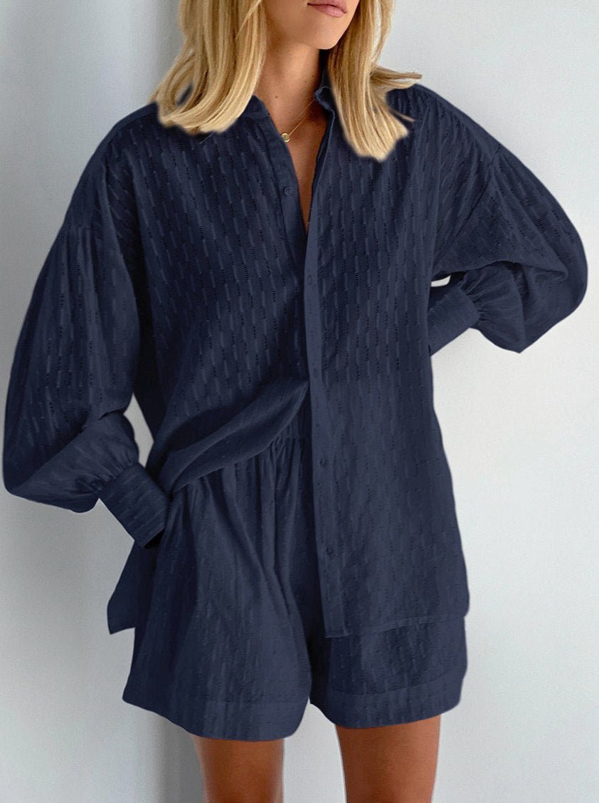 Striped Button Front Shorts Set