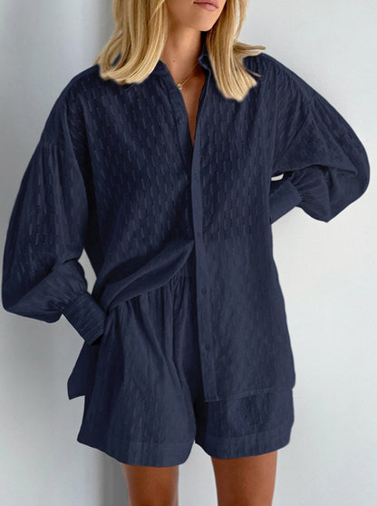 Striped Button Front Shorts Set