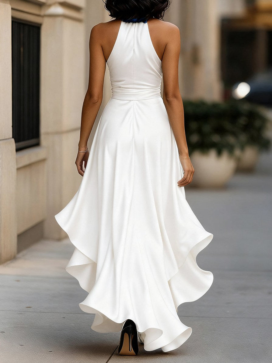 Satin Halter Wrap Maxi Dress
