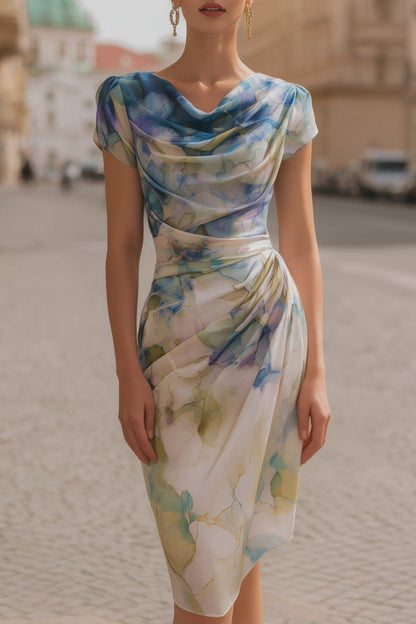 Watercolor Floral Cowl Midi Dress