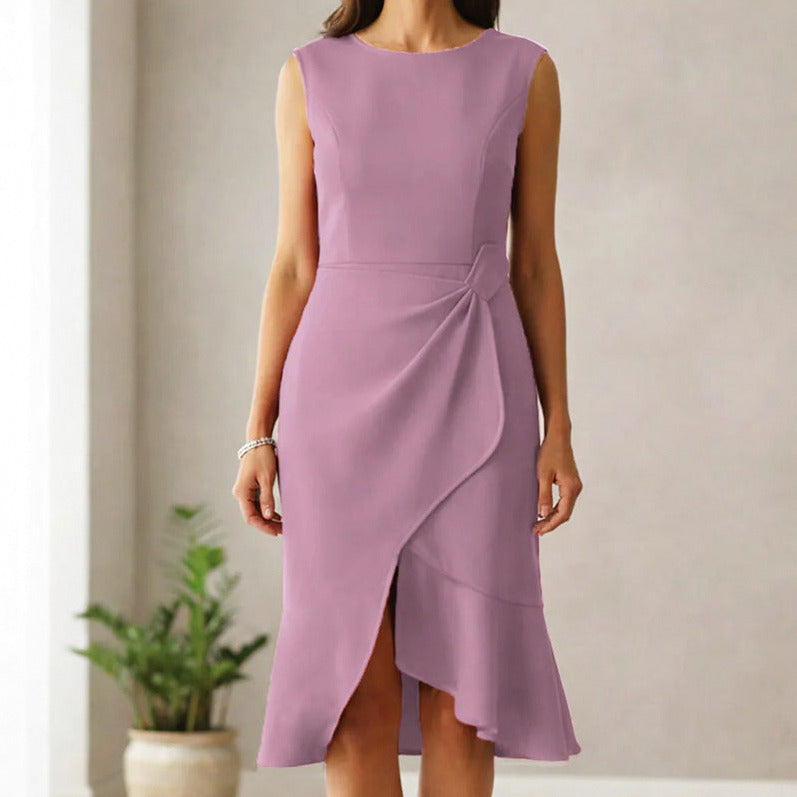 Sleeveless Wrap Asymmetric Midi Dress