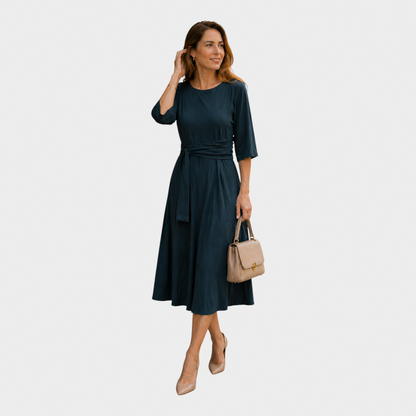 3/4 Sleeve Tie Waist Midi Dress