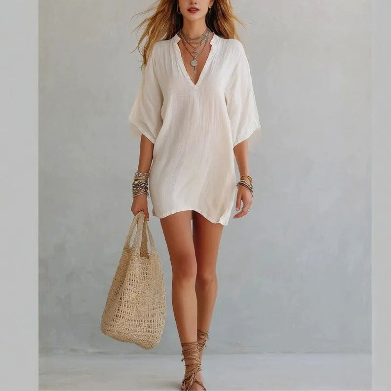 Gauze Short Sleeve Mini Dress