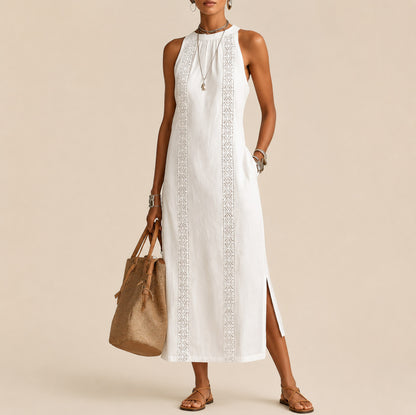 Linen Halter Crochet Maxi Sundress