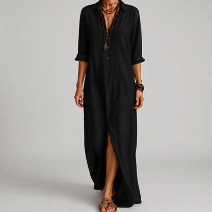 Relaxed Button Front Maxi Shirt Dress