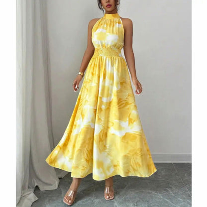 Floral Halter Smocked Maxi Dress
