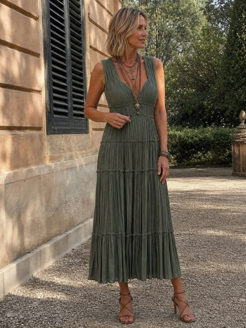 Smocked Tiered V-Neck Sundress