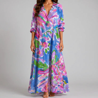 Gauze Floral Button Front Maxi