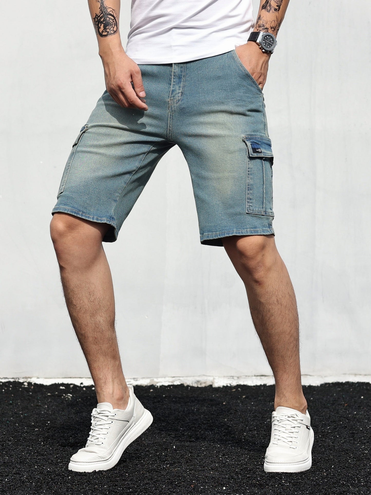 Denim Relaxed Cargo Shorts