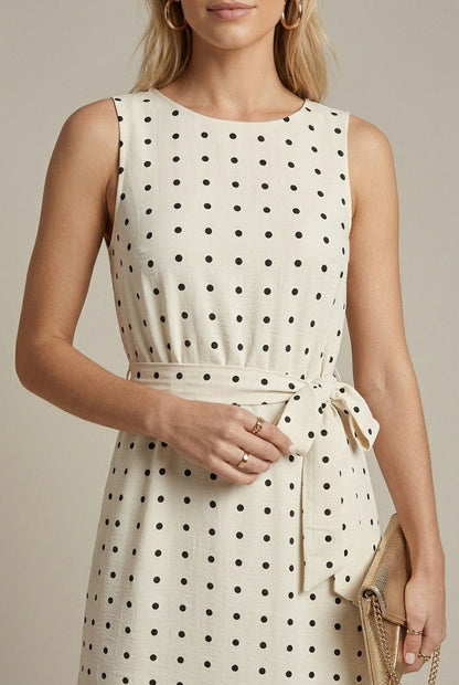 Polka Dot Tie Waist Midi