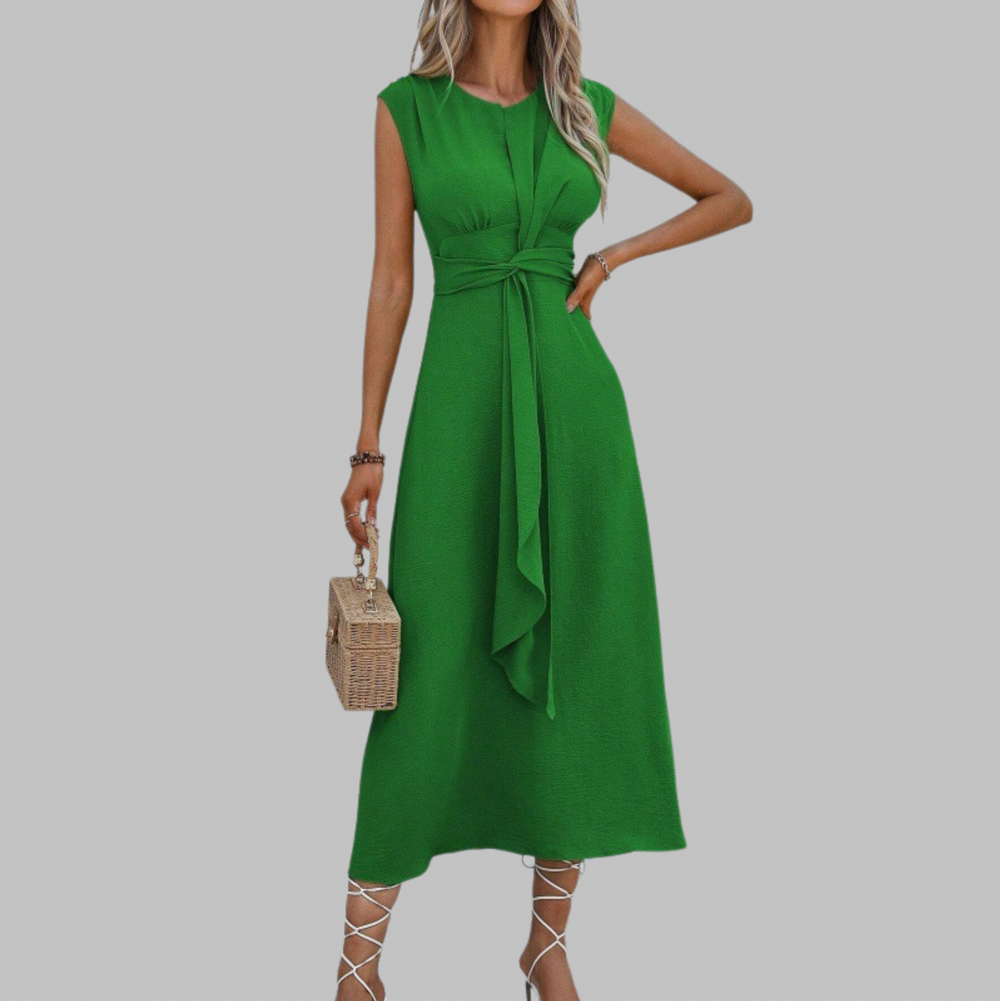 Sleeveless Tie Waist Midi Dress
