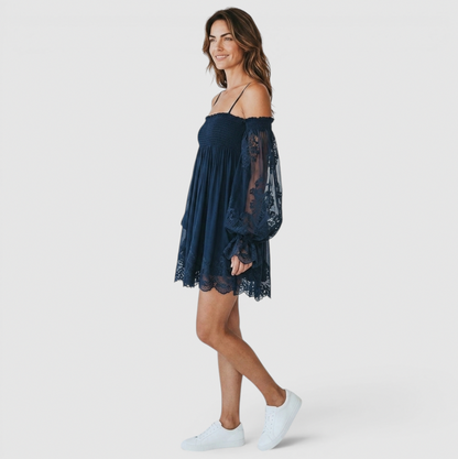 Smocked Off Shoulder Mini Dress