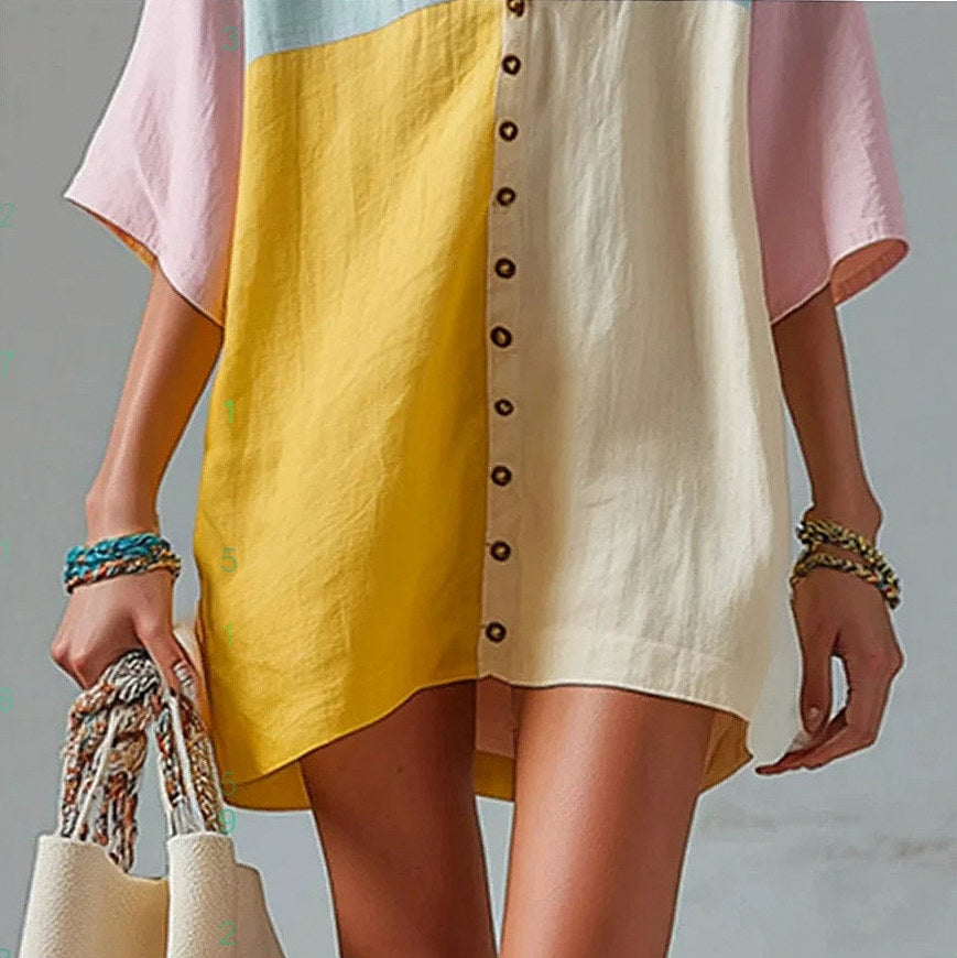 Gauze Button Front Mini Dress