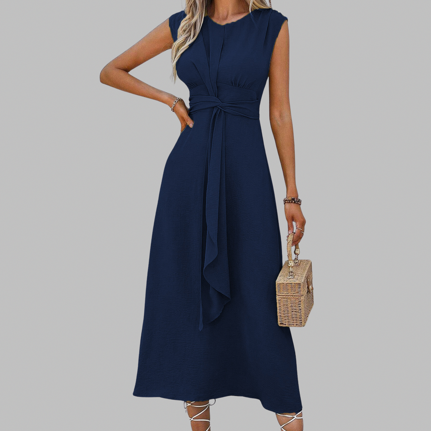 Sleeveless Tie Waist Midi Dress