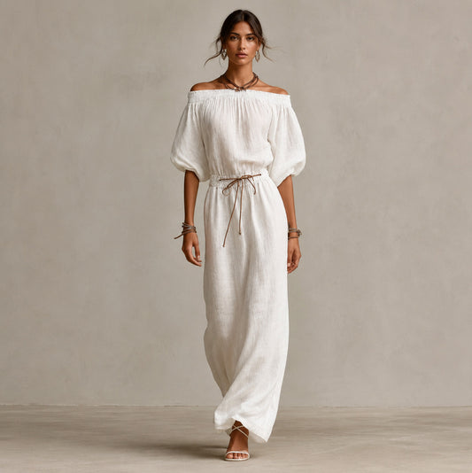 Off Shoulder Gauze Maxi Dress