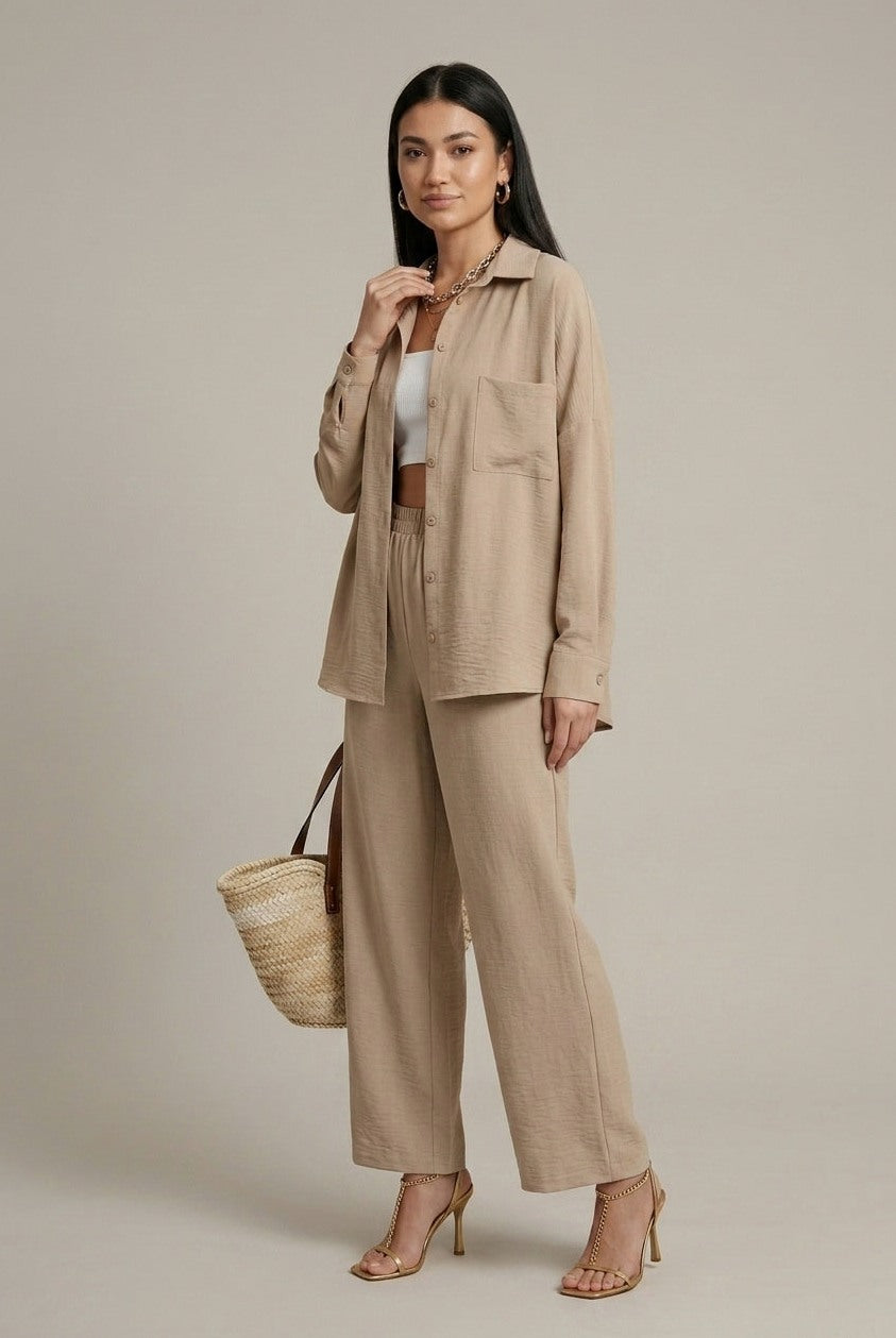 Relaxed Button Front Two Piece Set