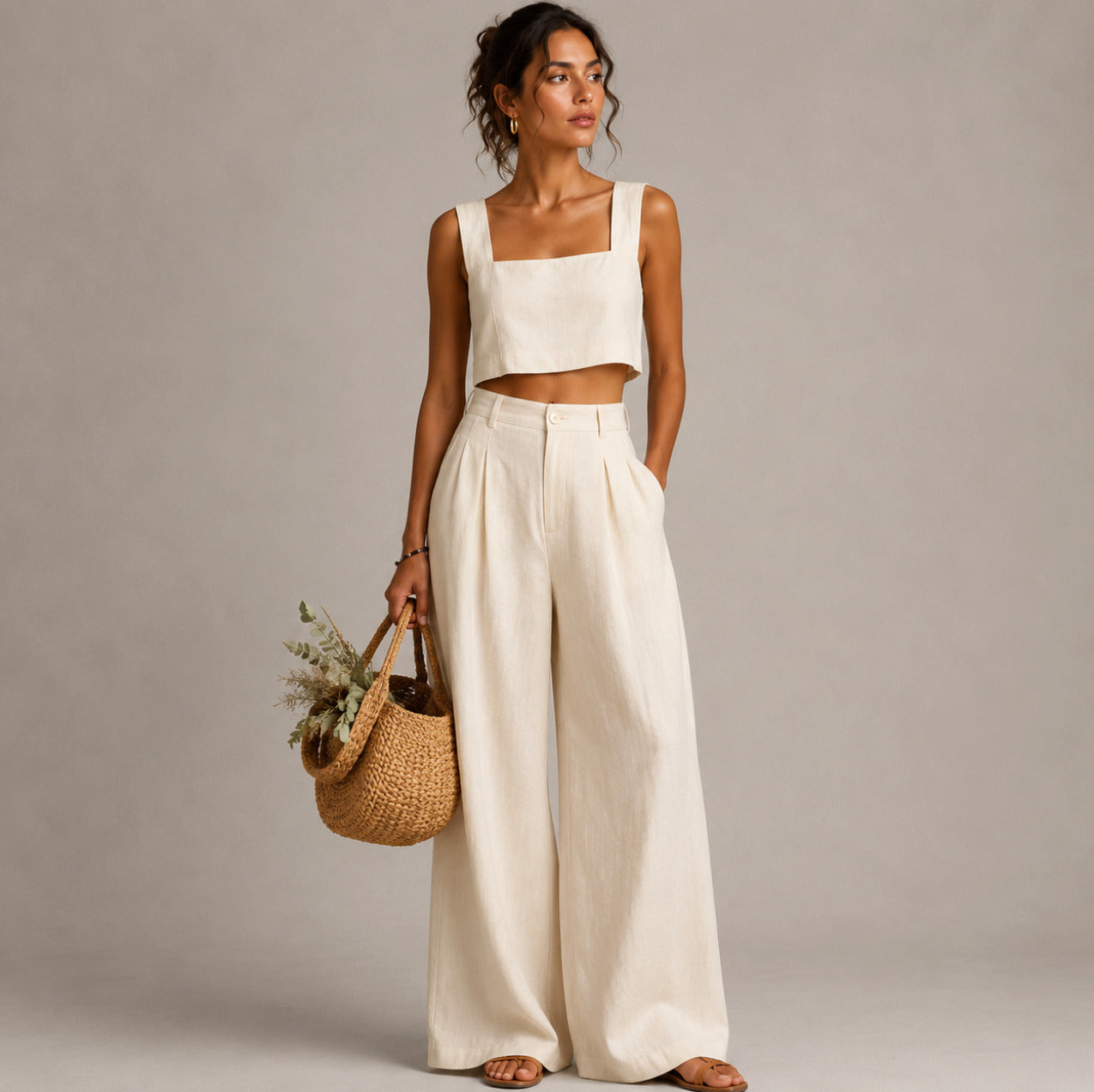 Linen Square Neck Two Piece Set