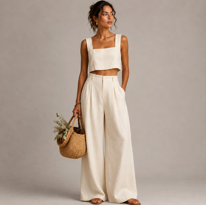 Linen Square Neck Two Piece Set