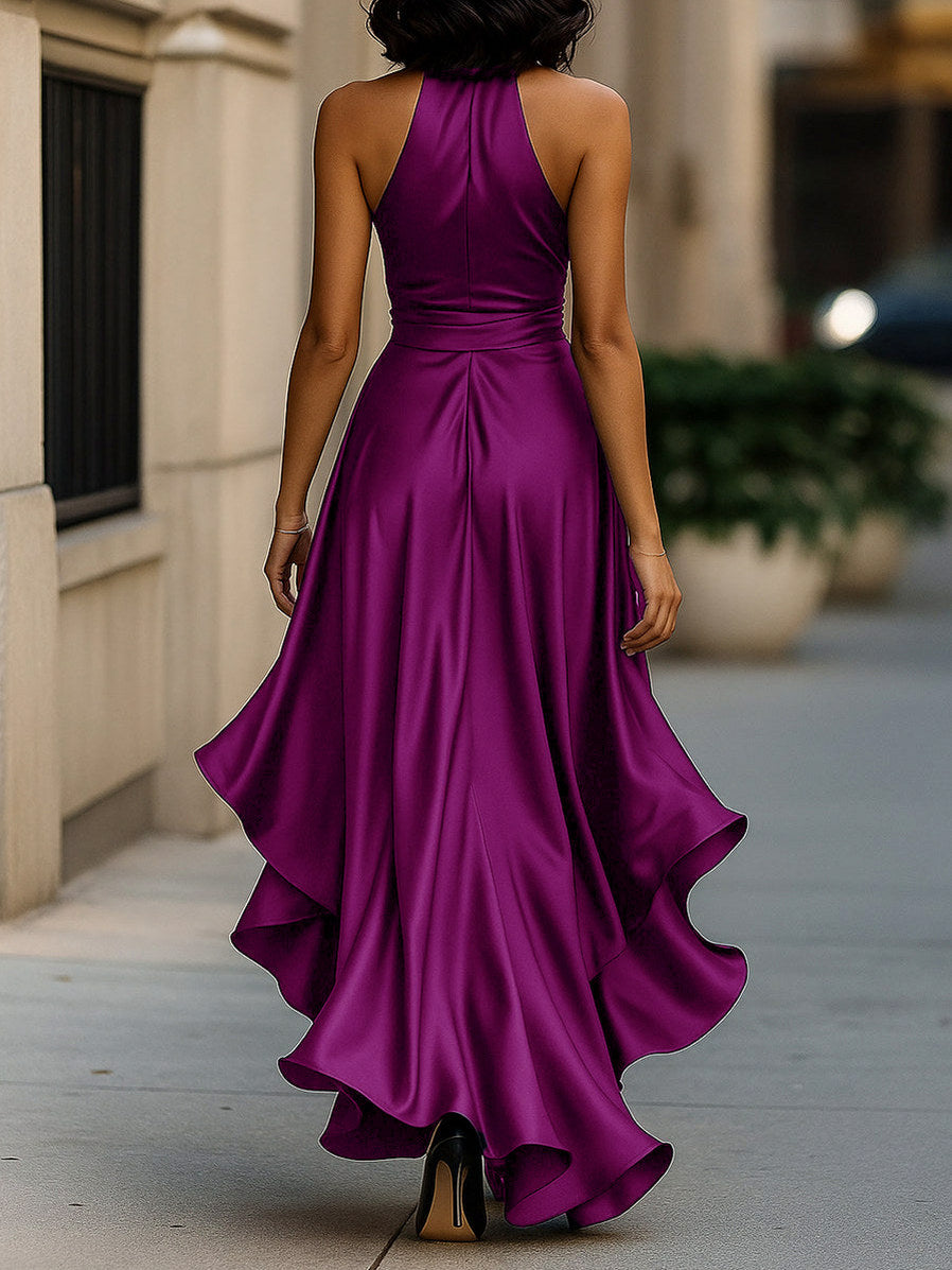Satin Halter Wrap Maxi Dress