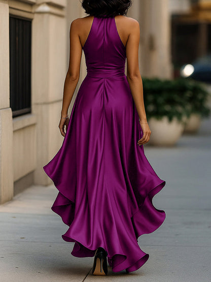 Satin Halter Wrap Maxi Dress