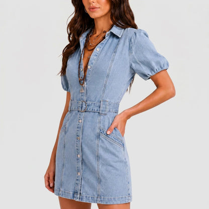 Denim Puff Sleeve Mini Dress