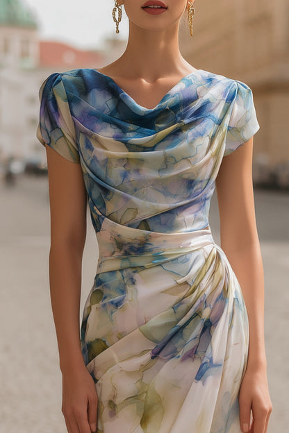 Watercolor Floral Cowl Midi Dress