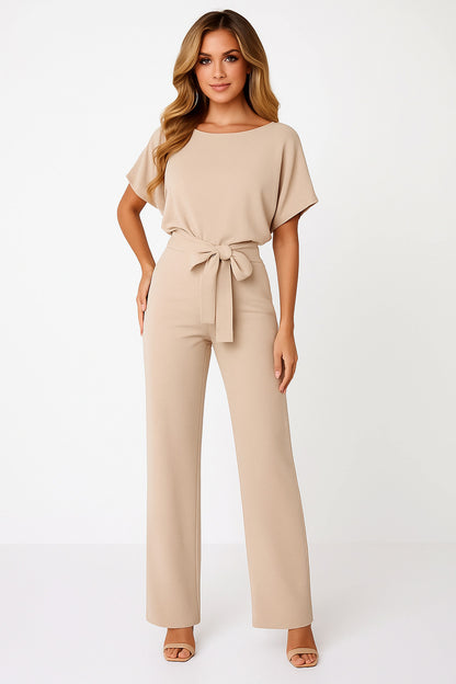 Short Sleeve Tie Waist Jumpsuit