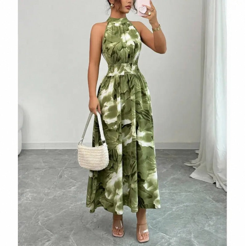 Floral Halter Smocked Maxi Dress
