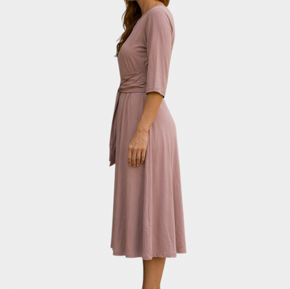 3/4 Sleeve Tie Waist Midi Dress
