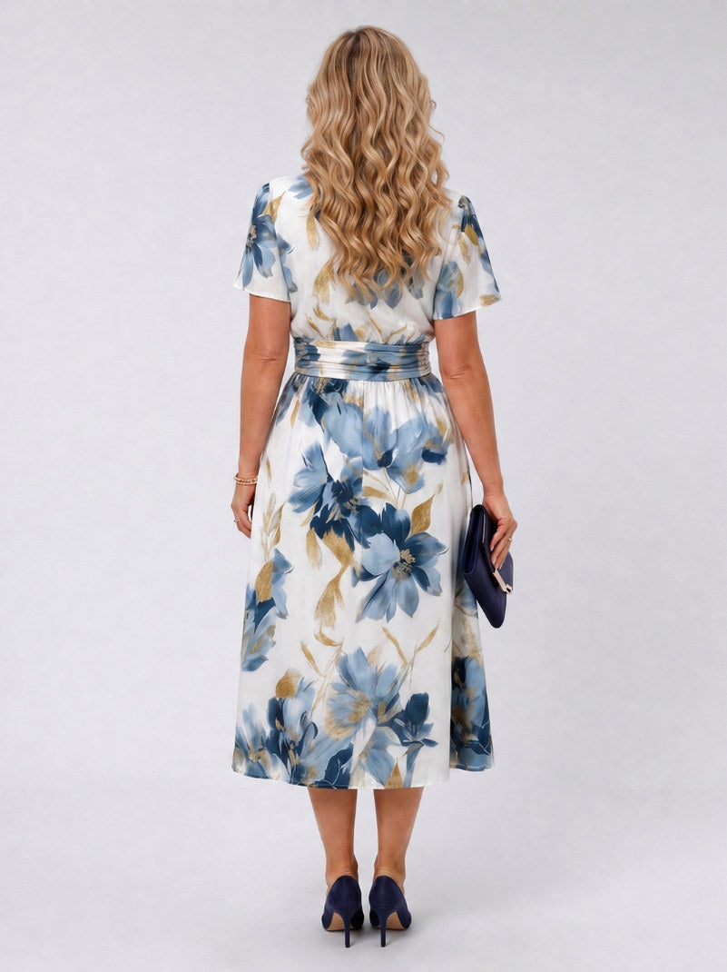 Floral Short Sleeve Midi Dress