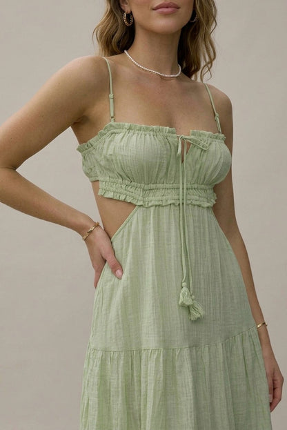Gauze Cutout Tiered Maxi Sundress