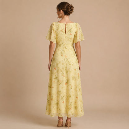 Chiffon Floral Sweetheart Maxi Dress