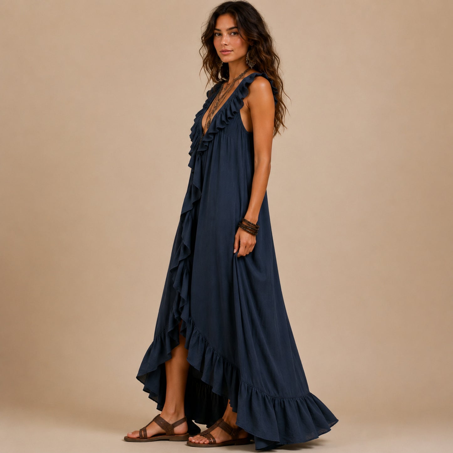 Gauze High-Low Maxi Sundress