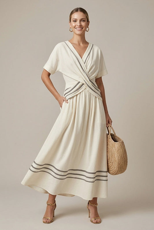 Short Sleeve Wrap Midi Dress