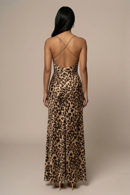 Leopard Cowl Neck Maxi Dress