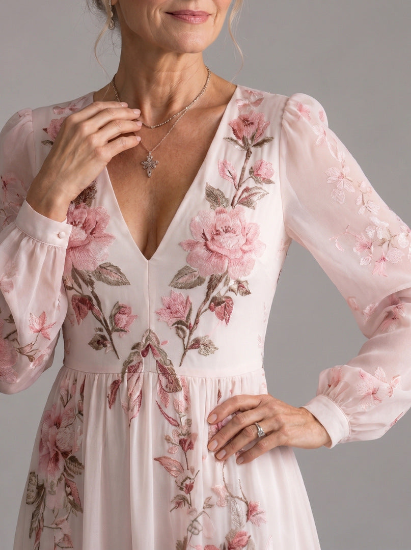 Floral Chiffon Long Sleeve Maxi