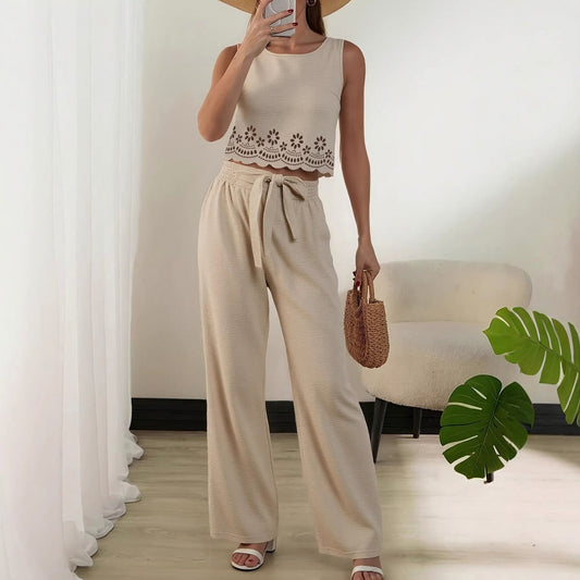 Eyelet Hem Tie Waist Set