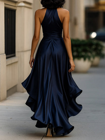 Satin Halter Wrap Maxi Dress