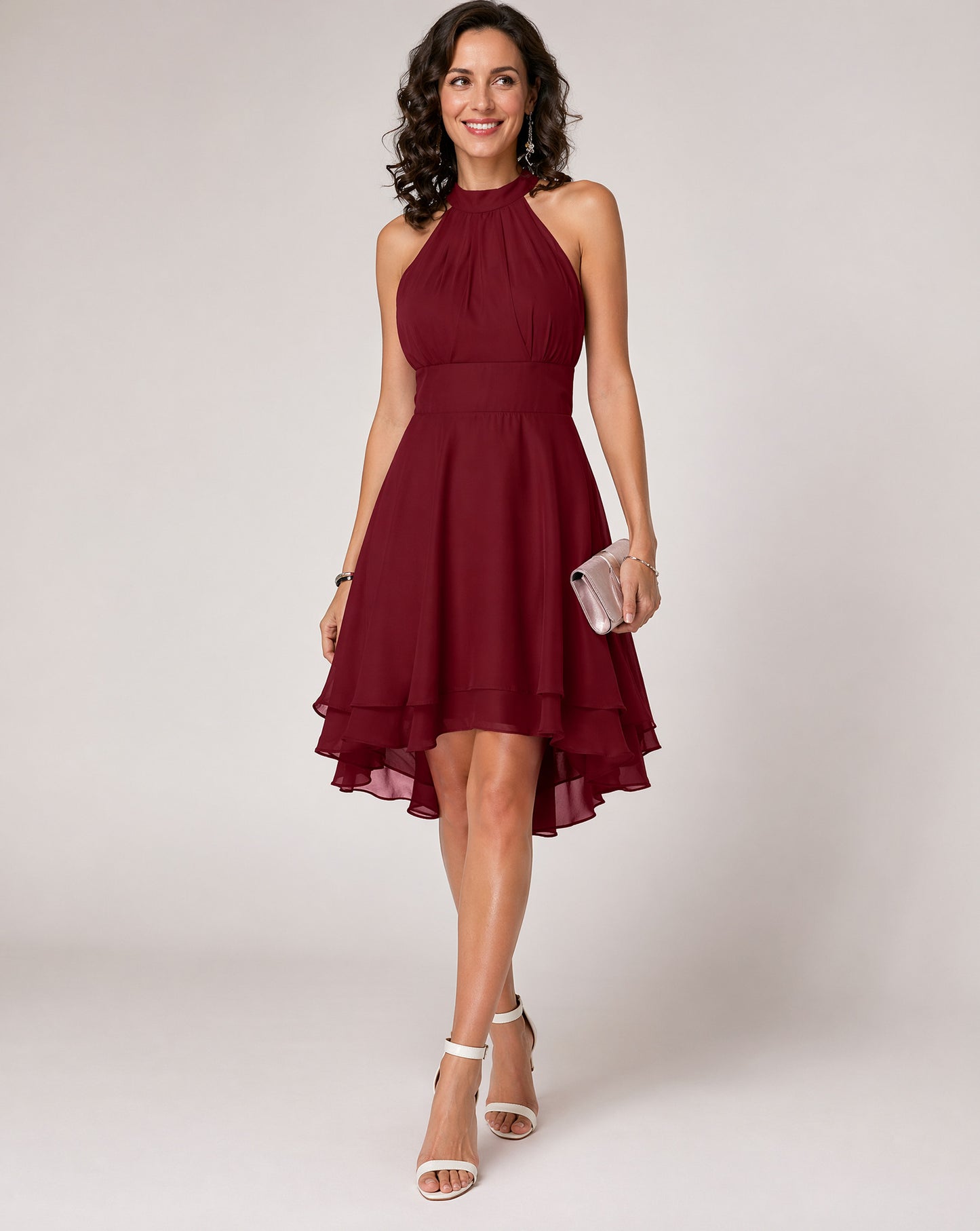 Chiffon Halter Tiered Midi Dress