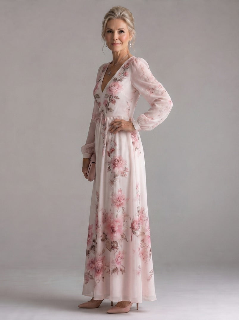 Floral Chiffon Long Sleeve Maxi