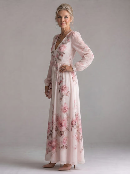 Floral Chiffon Long Sleeve Maxi