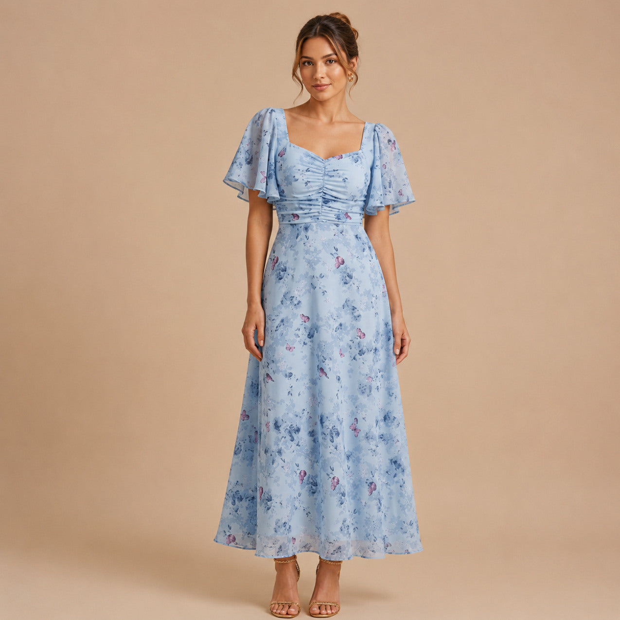 Chiffon Floral Sweetheart Maxi Dress
