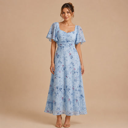 Chiffon Floral Sweetheart Maxi Dress