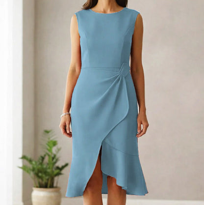 Sleeveless Wrap Asymmetric Midi Dress