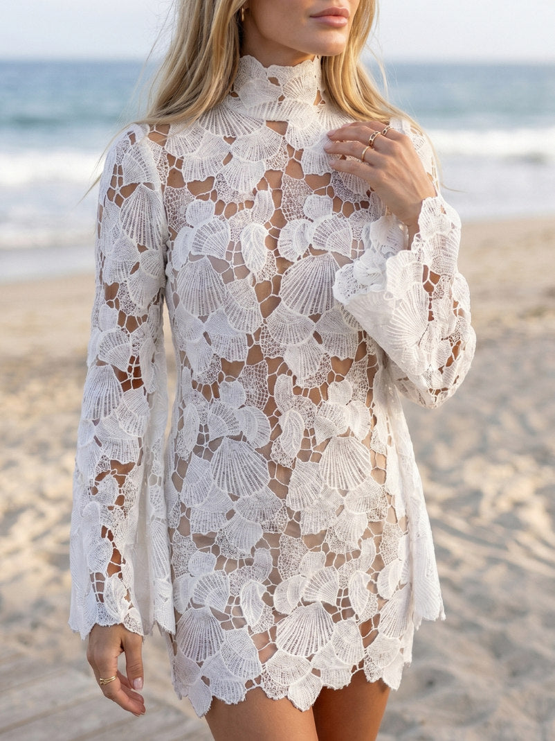 Crochet Long Sleeve Mini Dress