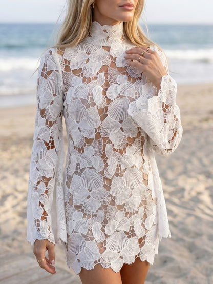Crochet Long Sleeve Mini Dress