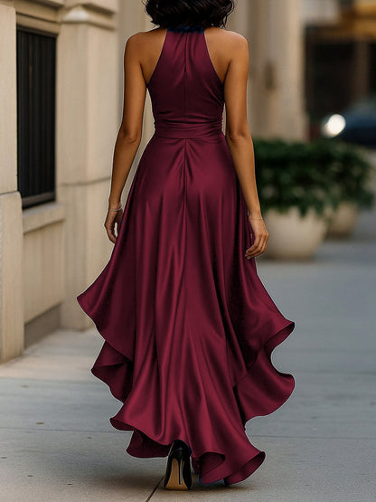 Satin Halter Wrap Maxi Dress